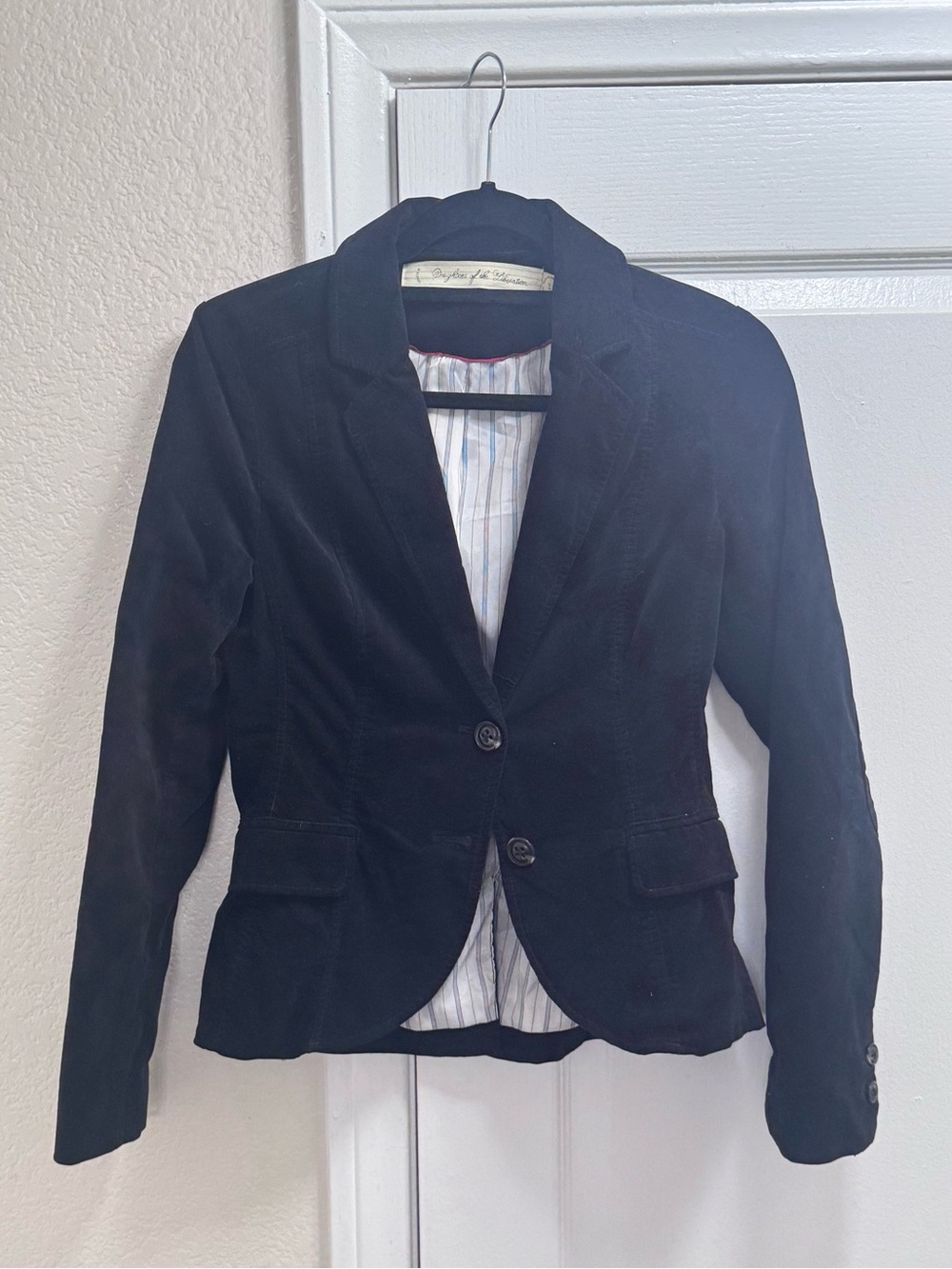 Anthropology Daughters of the Liberation Black Velvet Tailored Blazer Size 2